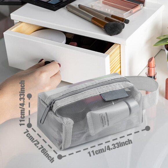 Zippered Square Mesh Cosmetic Bag or Coin Purse, 2 pcs  | 1 Black, 1 Grey - Picture 5 of 15